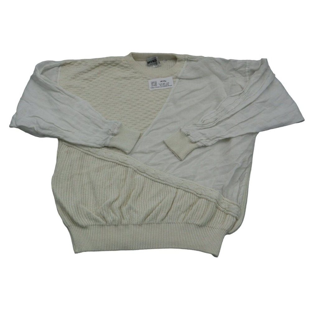 Mondo Sweater Mens XL Ivory Long Sleeve Crew Neck Crochet Pullover Linen Knit